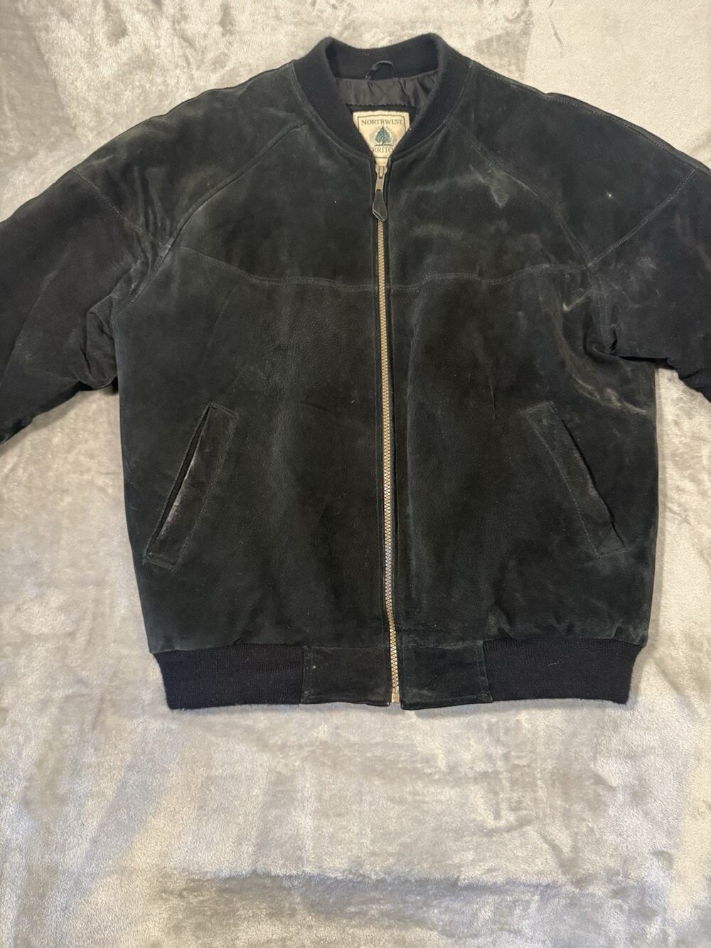 Vintage Northwest Territory Black Leather Suede Mens Bomber Jacket Sz Small